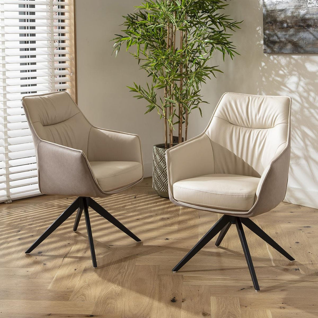 Ensemble de salle à manger rond moderne 6 places Millie &amp; Venusia en céramique crème et blanche