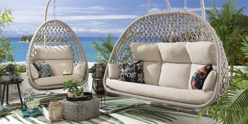 Ensemble de 2 chaises suspendues en corde et hamac - Crème