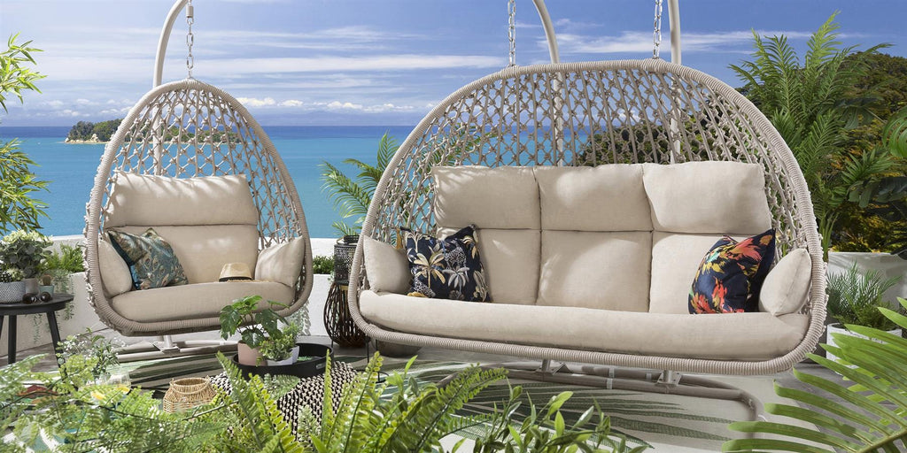 Ensemble de 2 chaises suspendues en corde et hamac - Crème