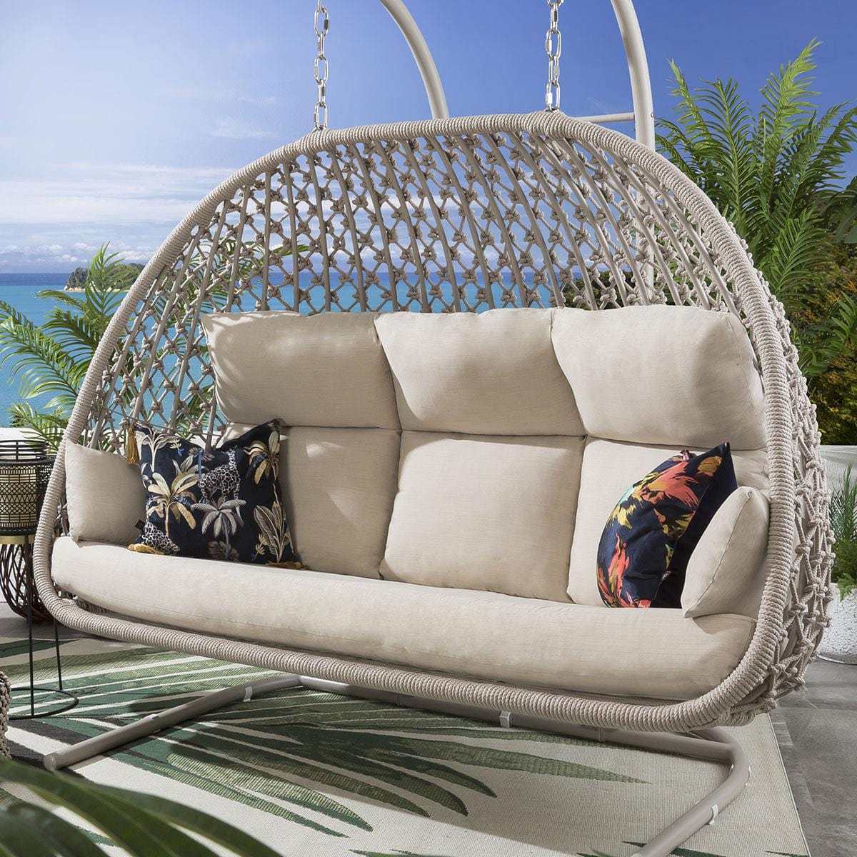 Ensemble de 2 chaises suspendues en corde et hamac - Crème