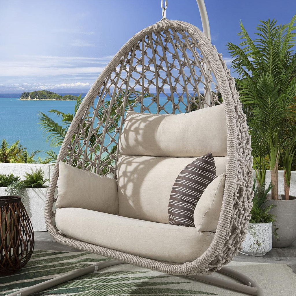 Ensemble de 2 chaises suspendues en corde et hamac - Crème