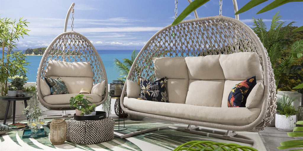 Ensemble de 2 chaises suspendues en corde et hamac - Crème