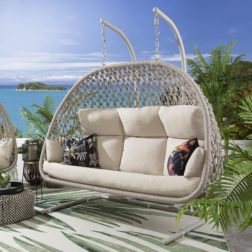 Ensemble de 2 chaises suspendues en corde et hamac - Crème