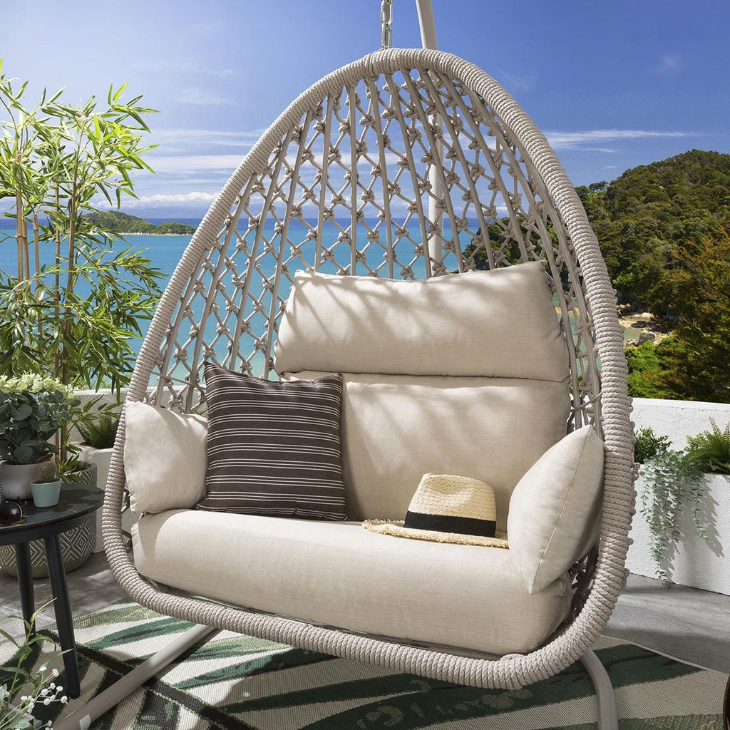 Ensemble de 2 chaises suspendues en corde et hamac - Crème