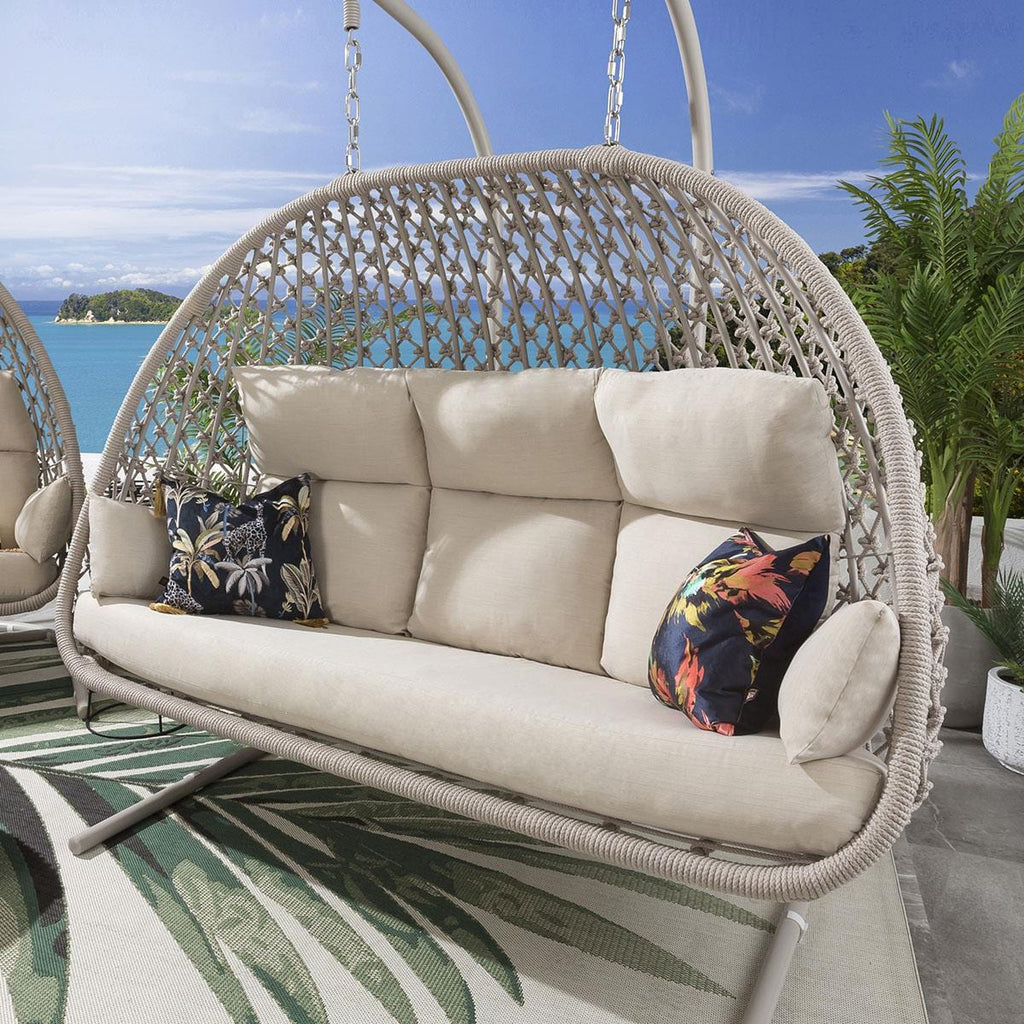 Ensemble de 2 chaises suspendues en corde et hamac - Crème