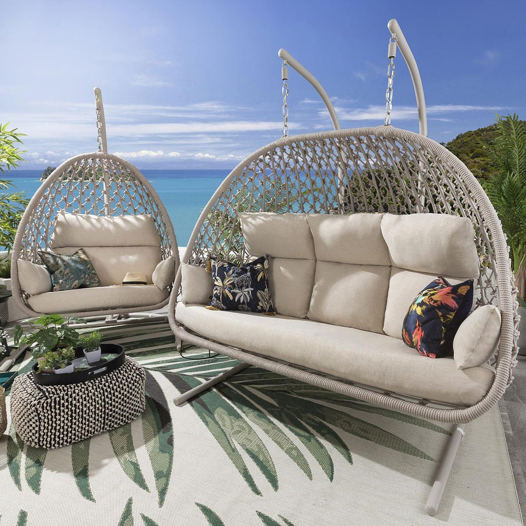 Ensemble de 2 chaises suspendues en corde et hamac - Crème