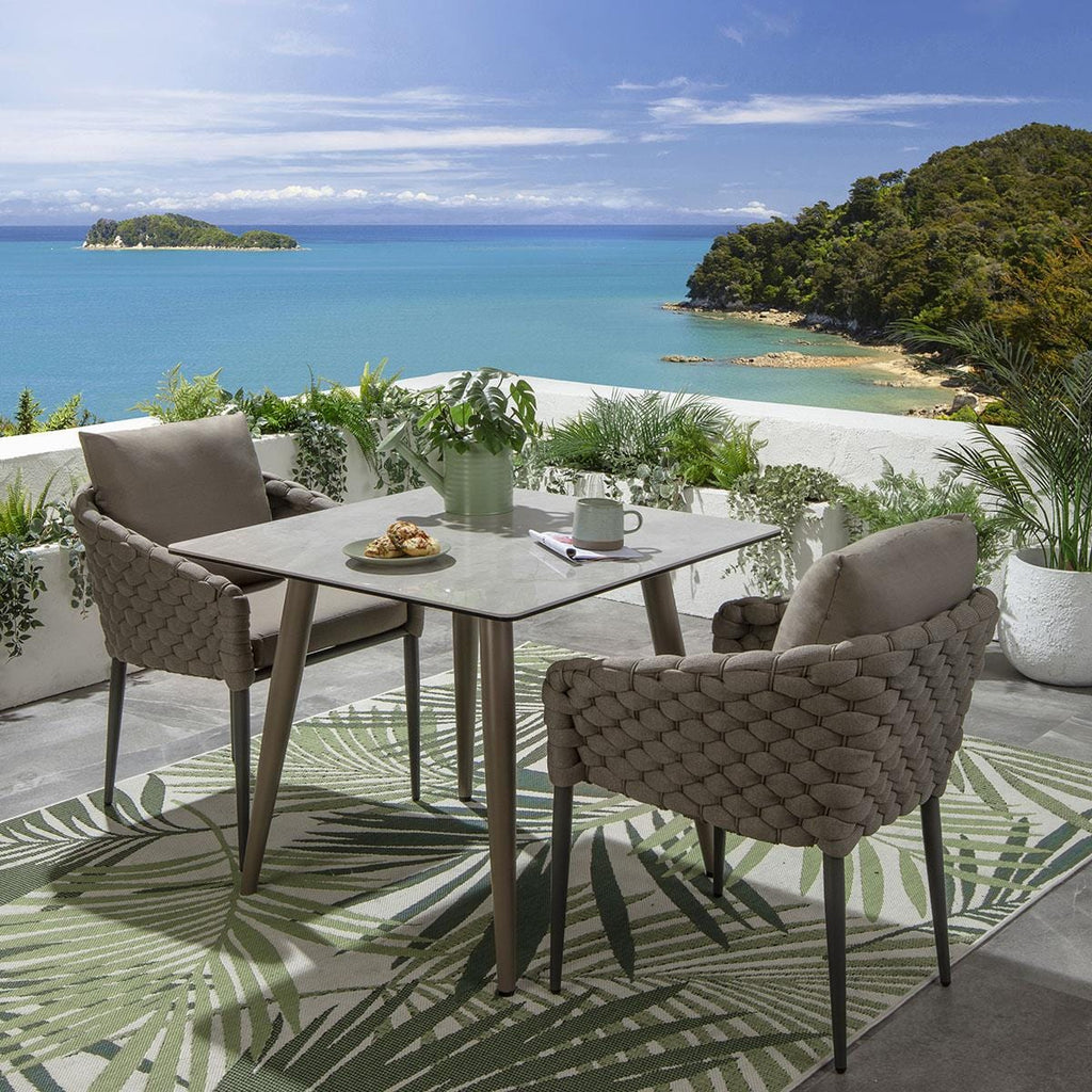 Ensemble de salle à manger de jardin Sundowner 2 places en céramique, aluminium café et beige