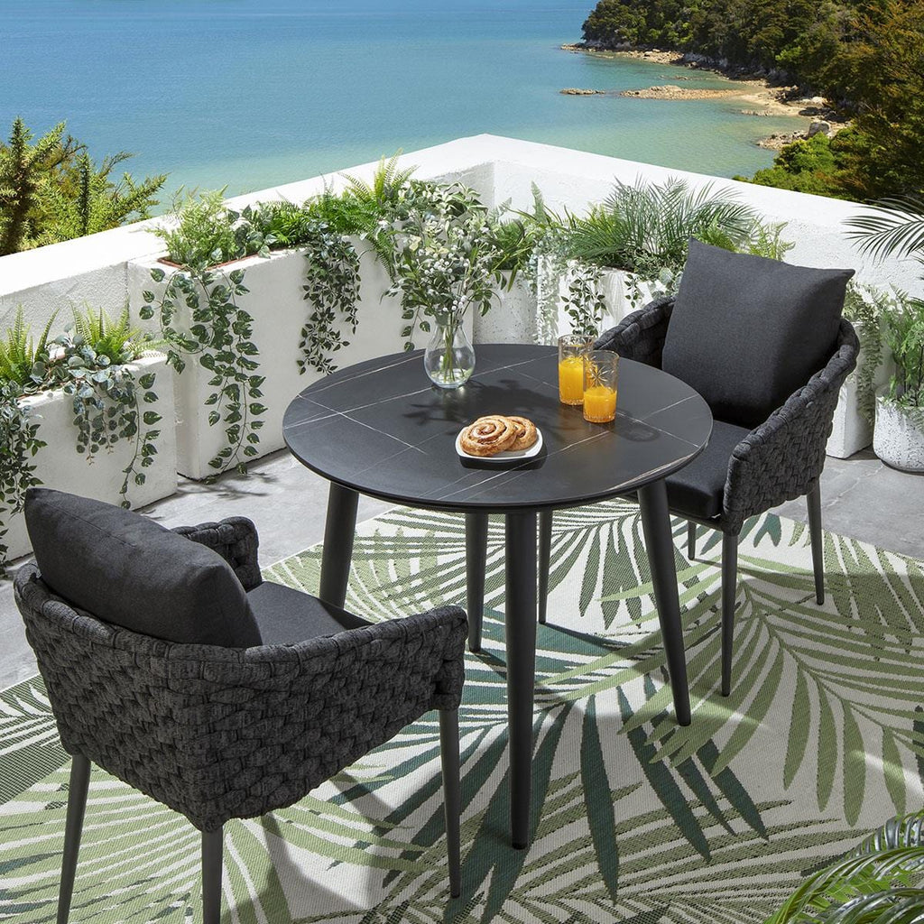 Ensemble de salle à manger de jardin rond 2 places Sundowner en céramique, anthracite et noir