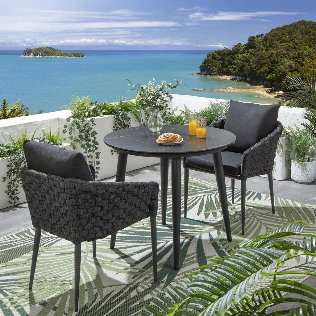 Ensemble de salle à manger de jardin rond 2 places Sundowner en céramique, anthracite et noir