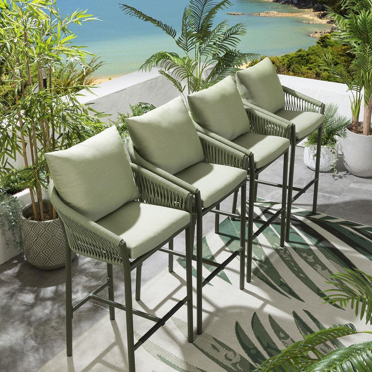 4 tabourets de bar de jardin Cole en aluminium vert