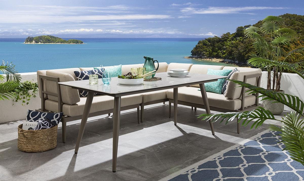 Ensemble de salle à manger de jardin extérieur Ada 5 places en céramique et aluminium beige L3