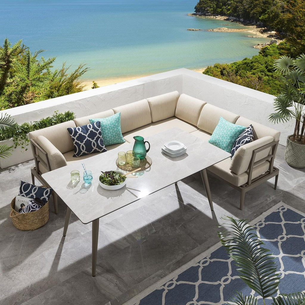 Ensemble de salle à manger de jardin extérieur Ada 5 places en céramique et aluminium beige L3