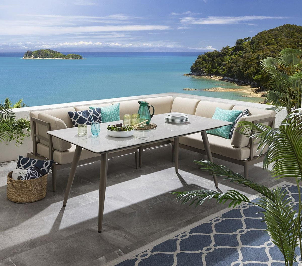 Ensemble de salle à manger de jardin extérieur Ada 5 places en céramique et aluminium beige L3