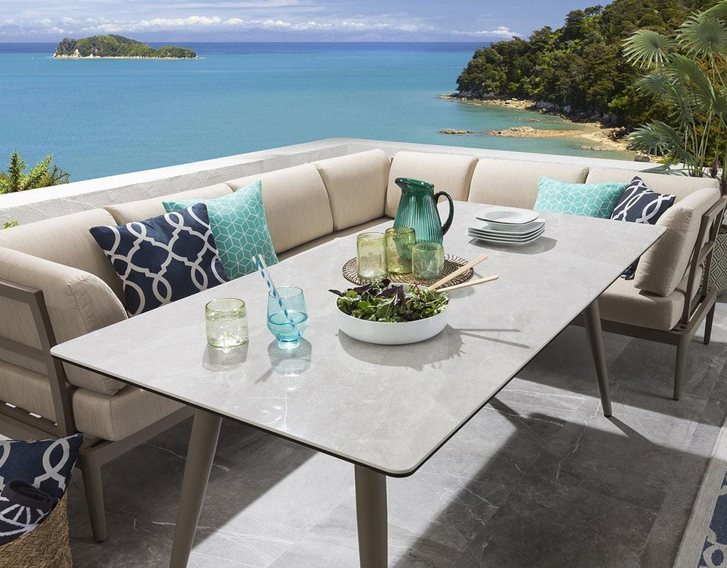 Ensemble de salle à manger de jardin extérieur Ada 5 places en céramique et aluminium beige L3