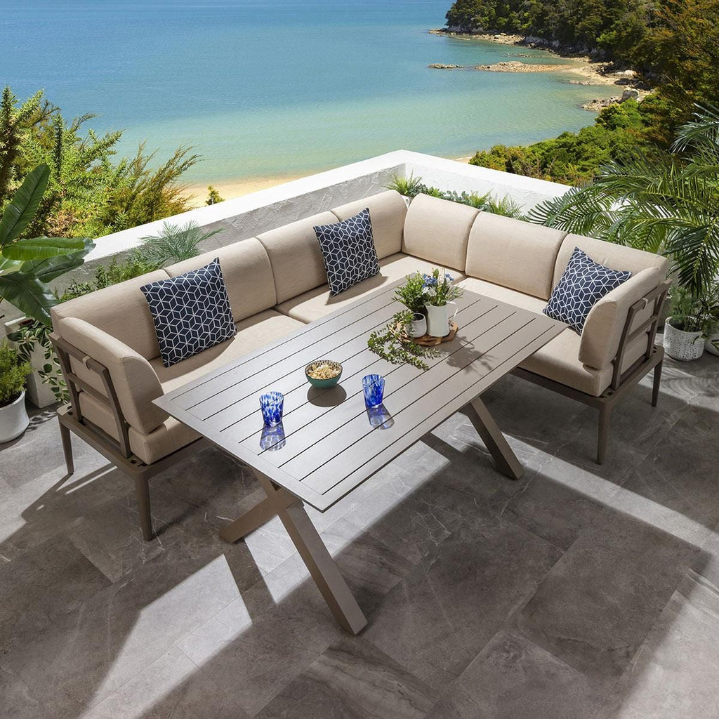 Ensemble de salle à manger de jardin extérieur Ada 6 places en aluminium beige L3