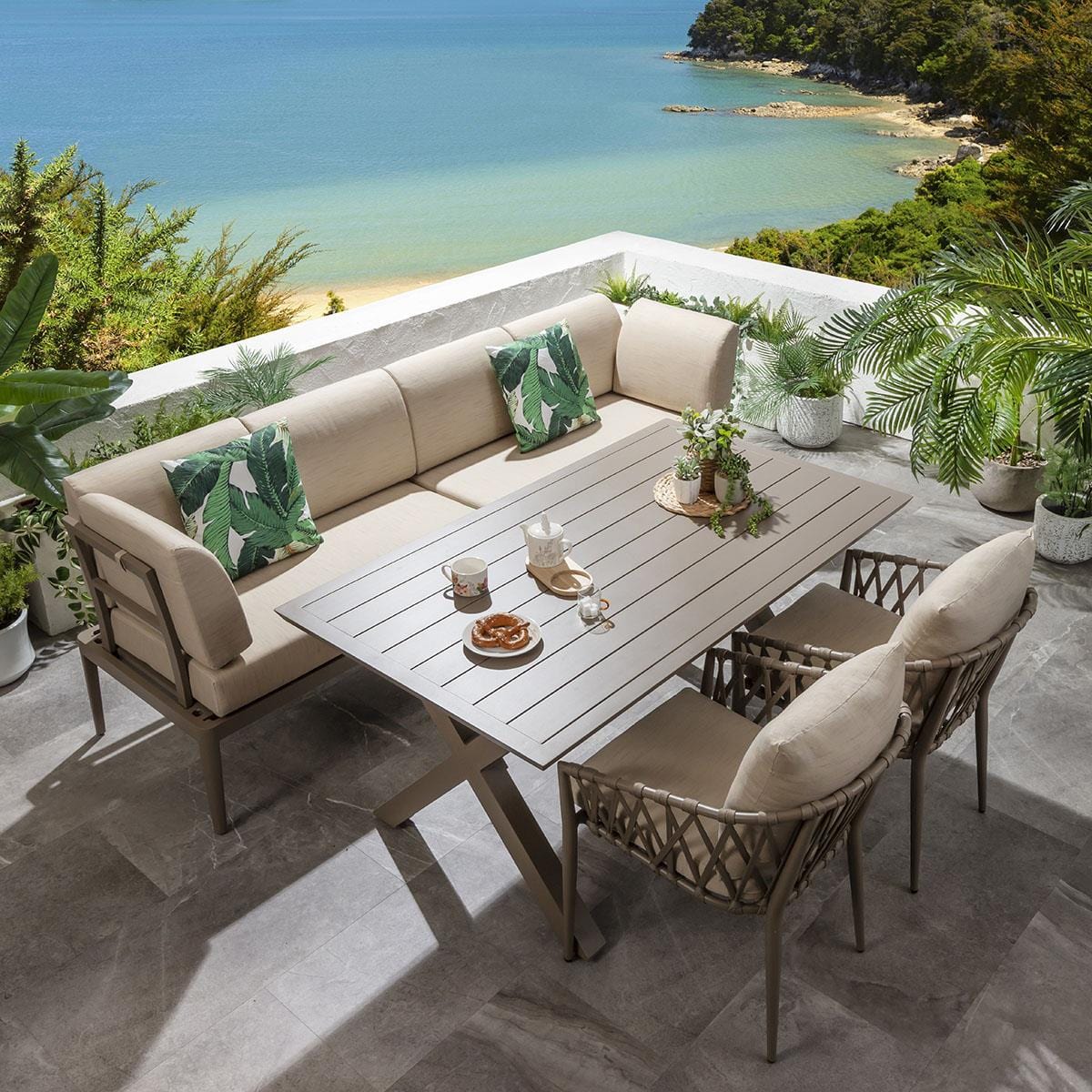 Ensemble de salle à manger de jardin extérieur Ada 6 places en aluminium beige S1