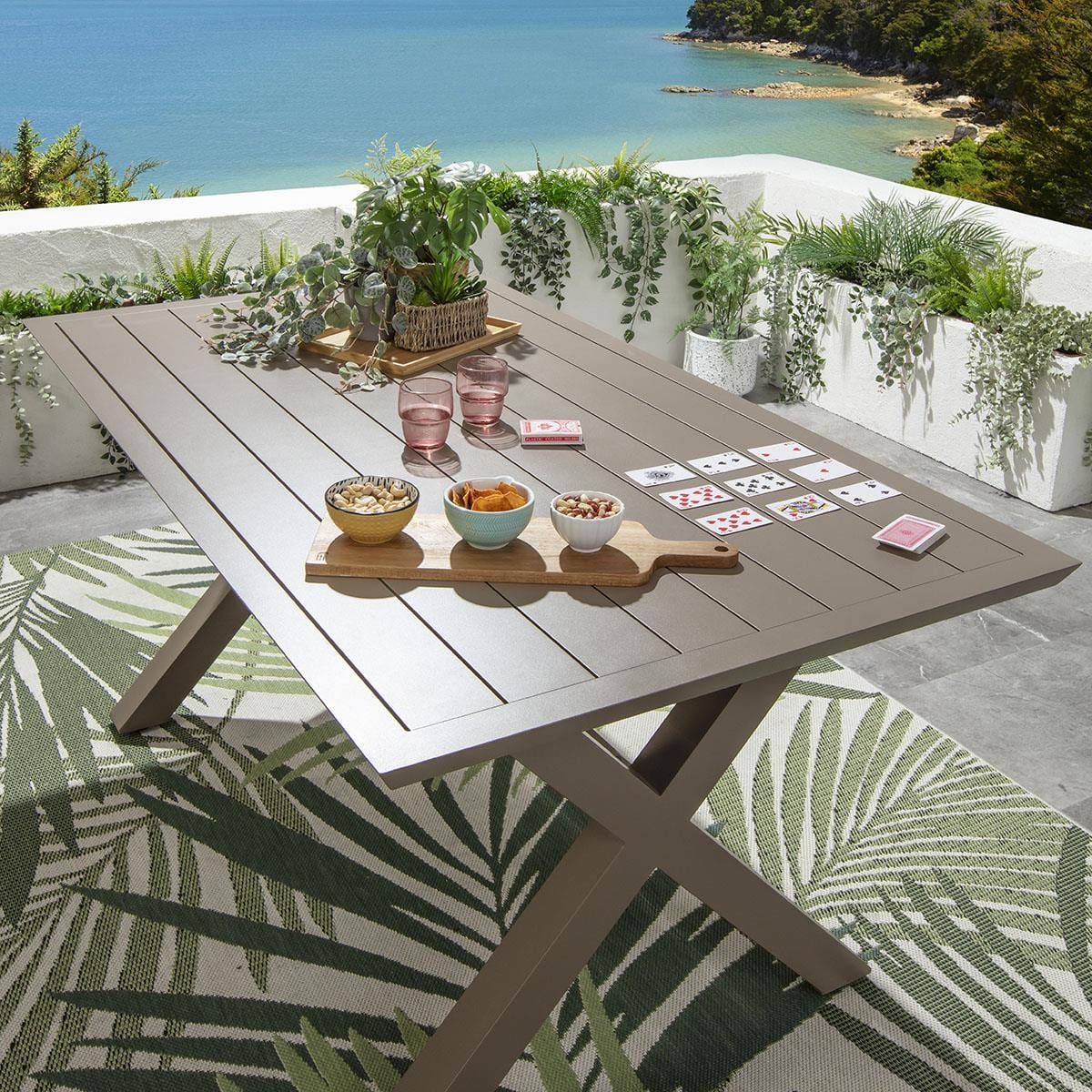 Ensemble de salle à manger de jardin Cole 6 places en aluminium vert et beige