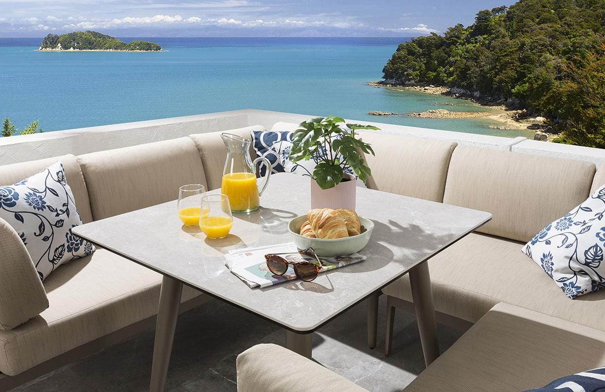 Ensemble de salle à manger de jardin extérieur Ada 8 places en céramique et aluminium beige U1