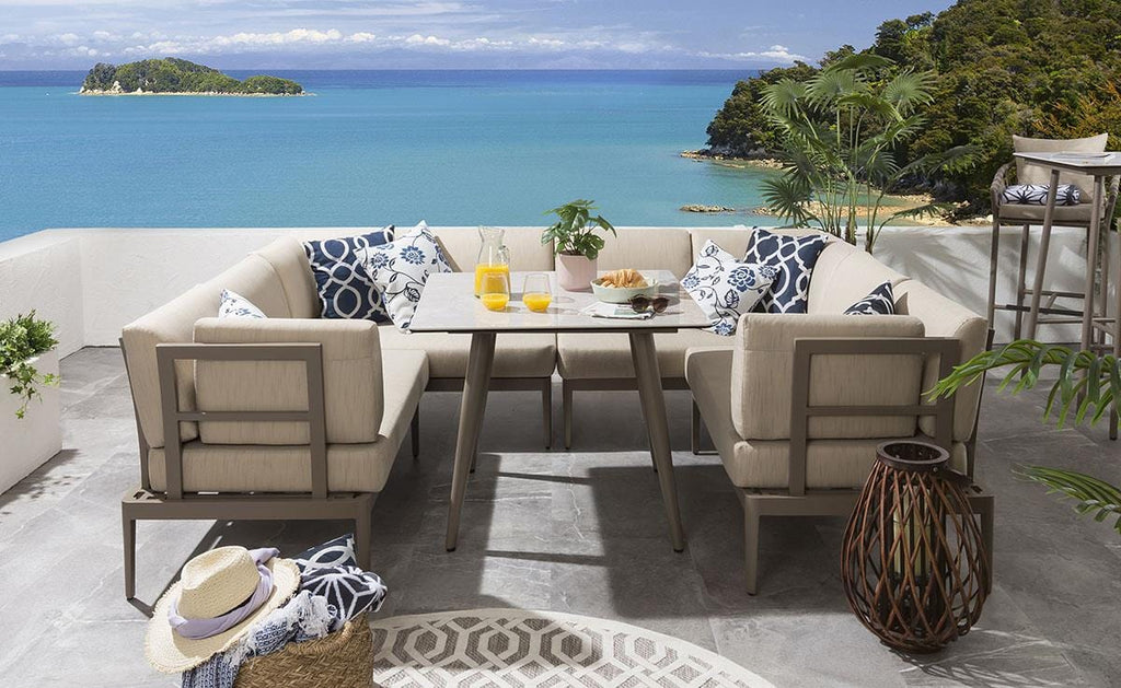 Ensemble de salle à manger de jardin extérieur Ada 8 places en céramique et aluminium beige U1