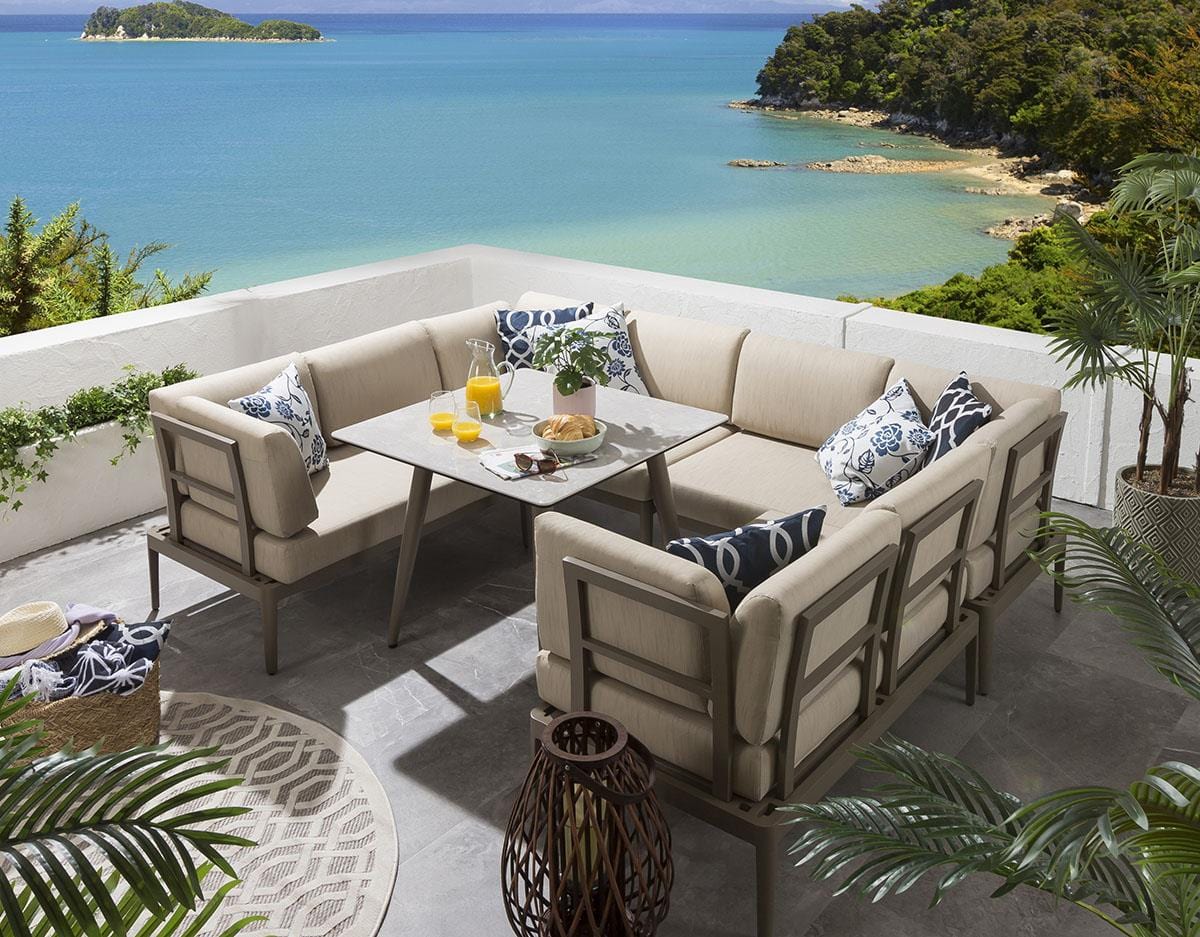 Ensemble de salle à manger de jardin extérieur Ada 8 places en céramique et aluminium beige U1