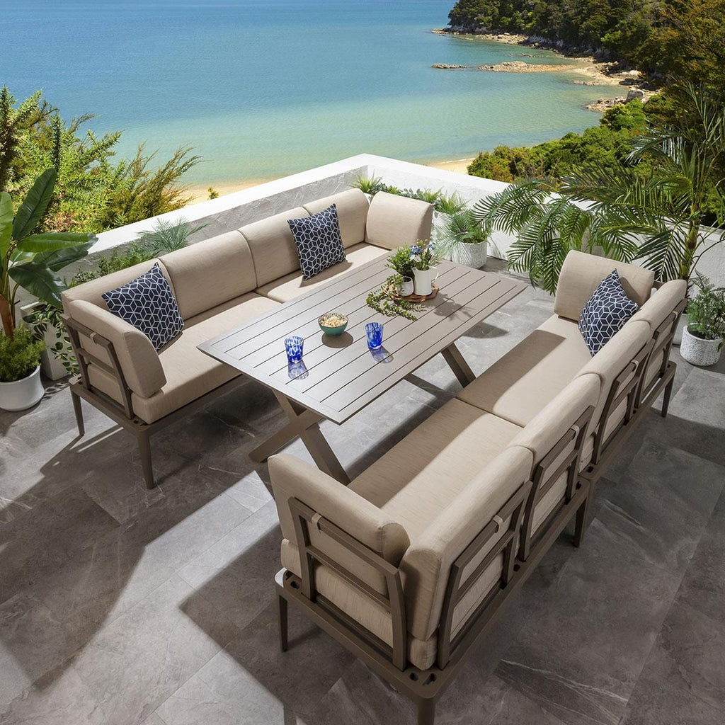 Ensemble de salle à manger de jardin extérieur Ada 8 places en aluminium beige S3