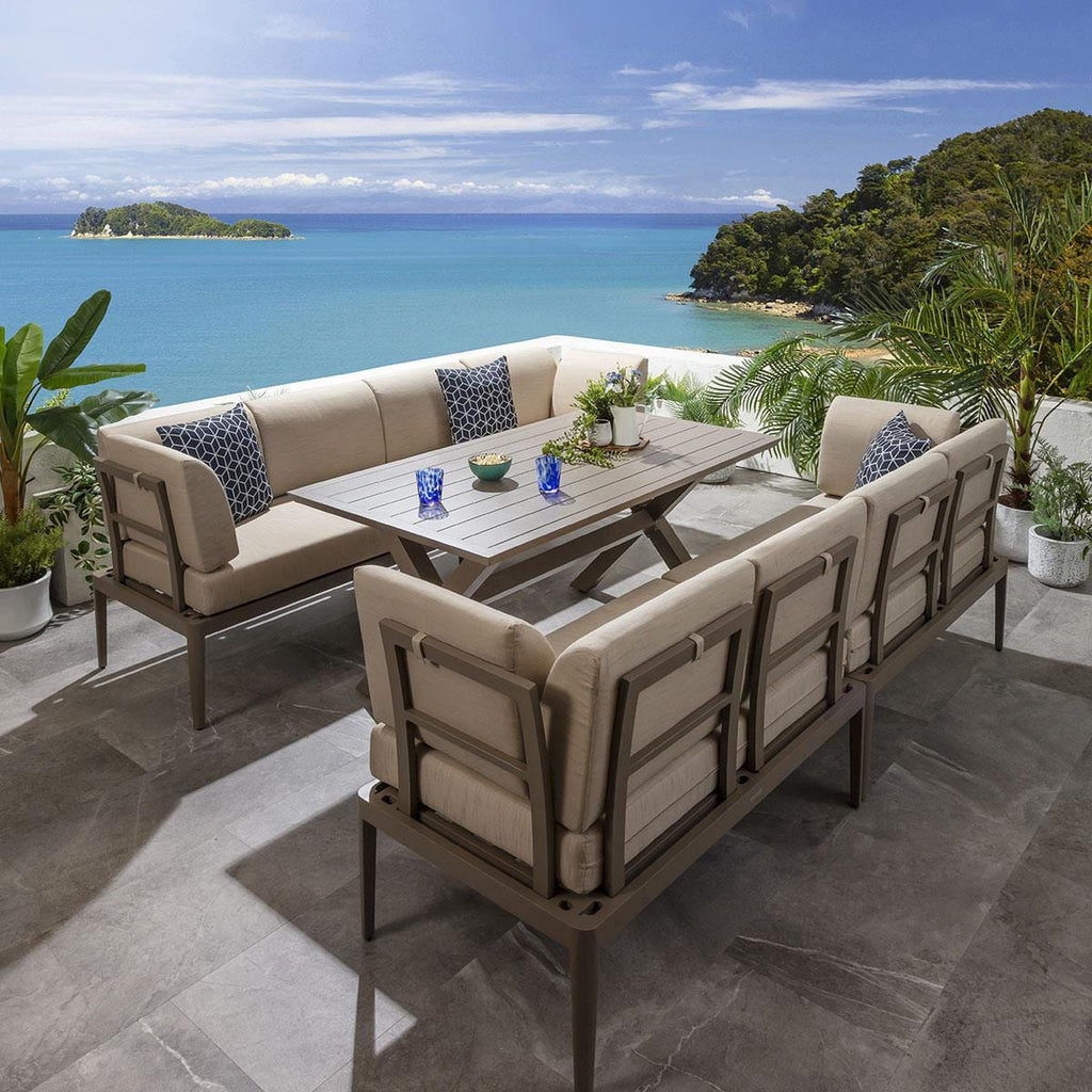 Ensemble de salle à manger de jardin extérieur Ada 8 places en aluminium beige S3