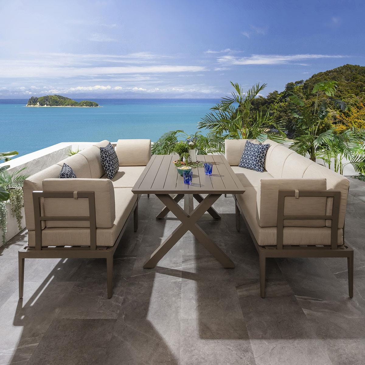 Ensemble de salle à manger de jardin extérieur Ada 8 places en aluminium beige S3