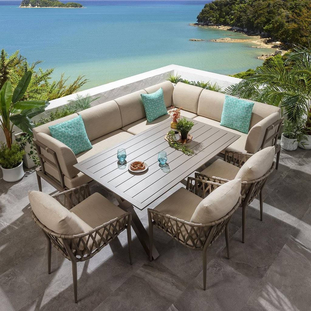 Ensemble de salle à manger de jardin extérieur Ada en aluminium beige 8 places L4