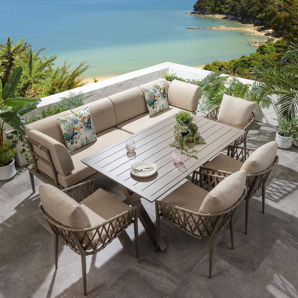 Ensemble de salle à manger de jardin extérieur Ada 8 places en aluminium beige S2