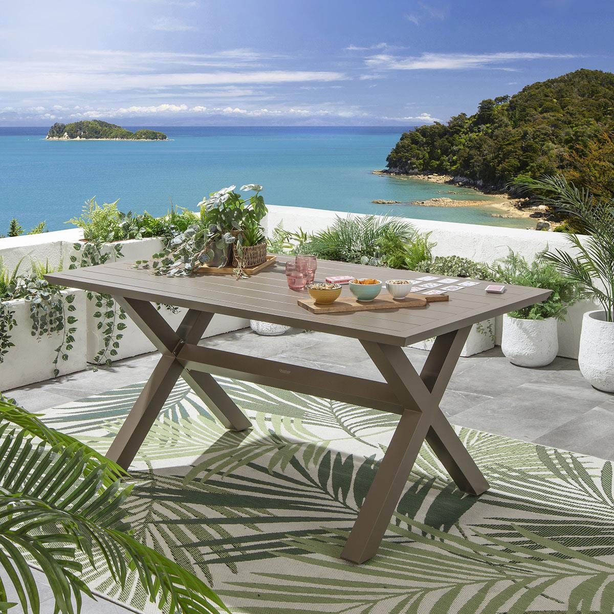 Ensemble de salle à manger de jardin extérieur Ada 8 places en aluminium beige S2