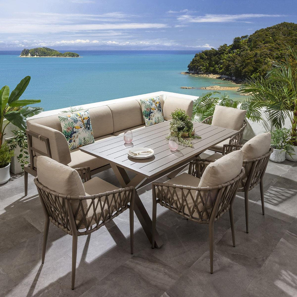 Ensemble de salle à manger de jardin extérieur Ada 8 places en aluminium beige S2