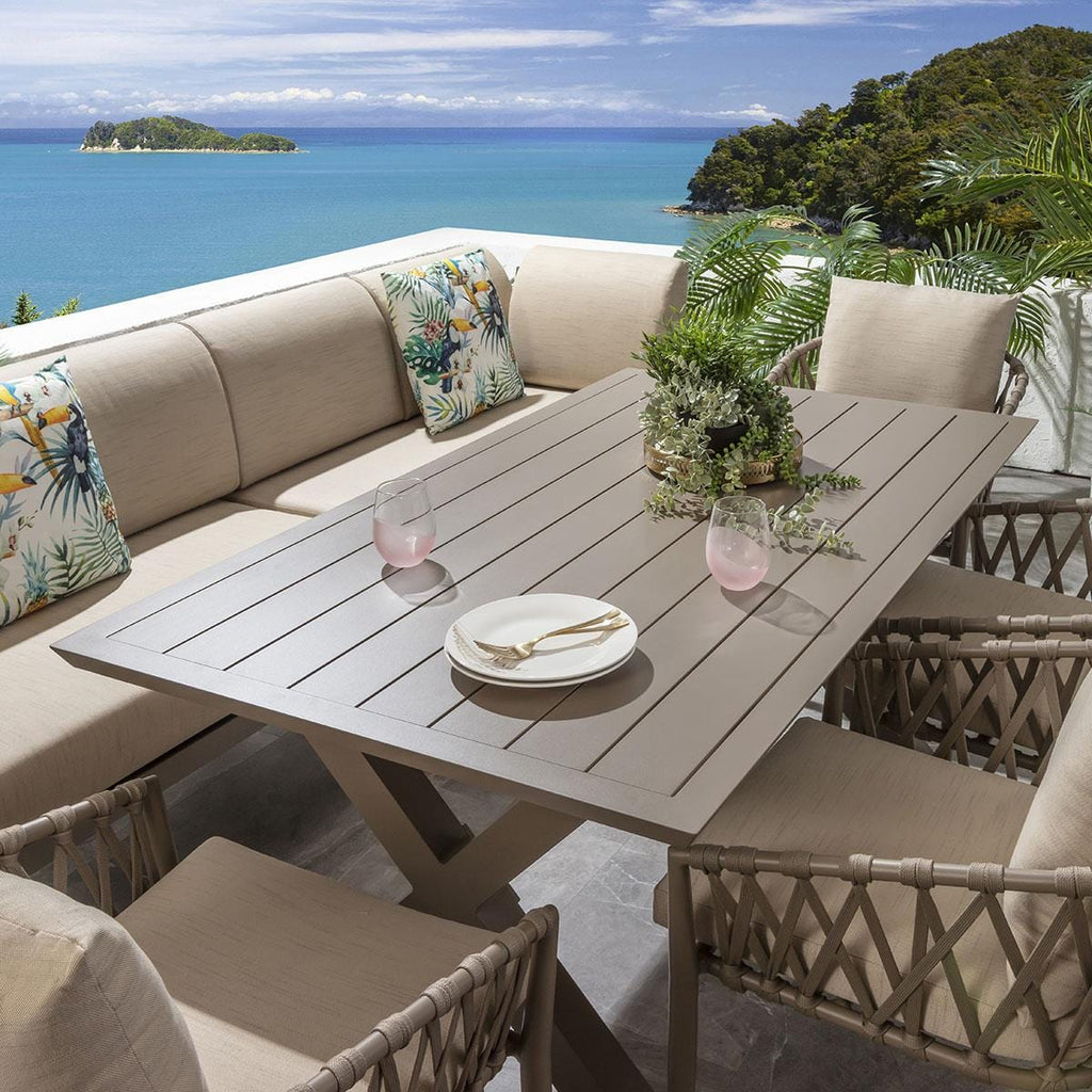 Ensemble de salle à manger de jardin extérieur Ada 8 places en aluminium beige S2