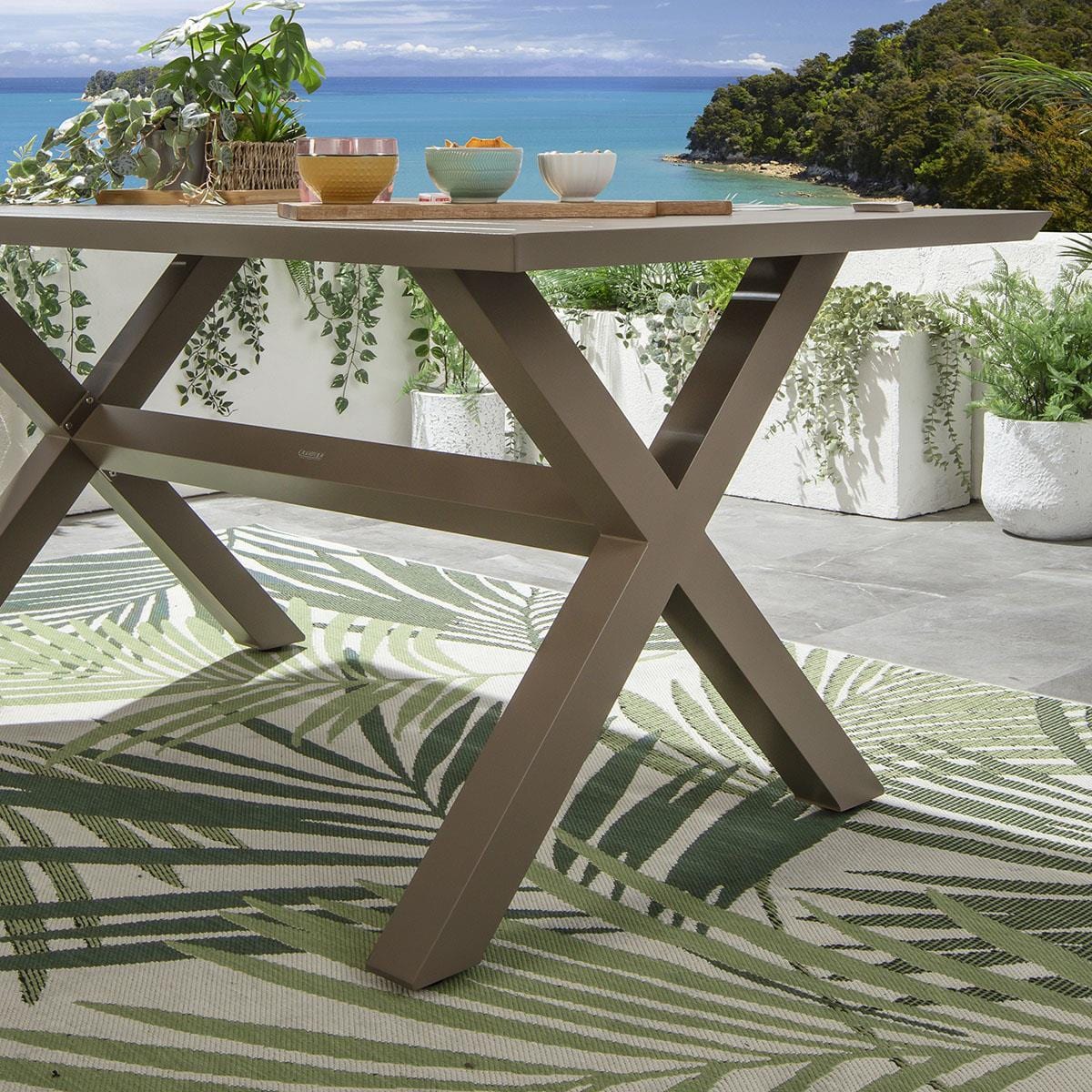 Ensemble de salle à manger de jardin extérieur Ada 8 places en aluminium beige S2