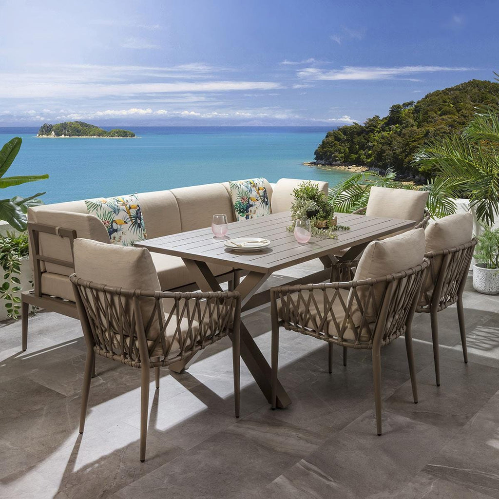 Ensemble de salle à manger de jardin extérieur Ada 8 places en aluminium beige S2