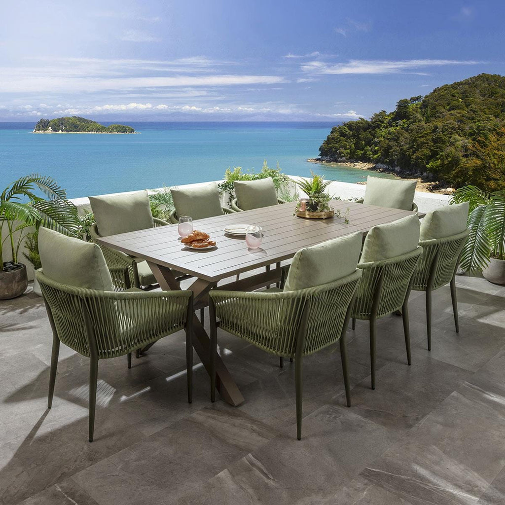 Ensemble de salle à manger de jardin Cole 8 places, aluminium vert et beige
