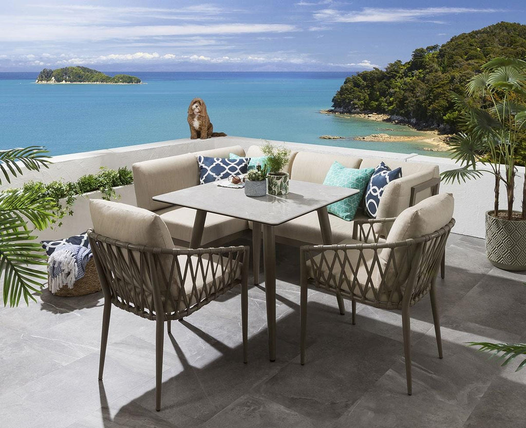 Ensemble de salle à manger de jardin extérieur Ada 6 places en céramique et aluminium beige L1