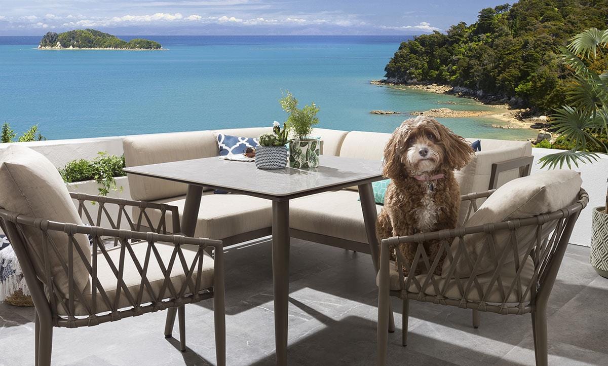 Ensemble de salle à manger de jardin extérieur Ada 6 places en céramique et aluminium beige L1