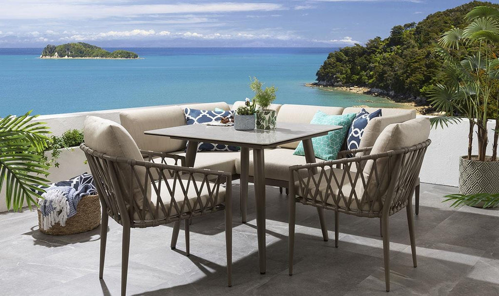 Ensemble de salle à manger de jardin extérieur Ada 6 places en céramique et aluminium beige L1