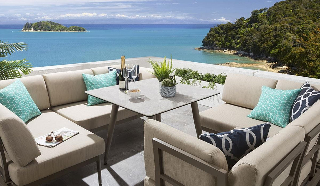 Ensemble de salle à manger de jardin extérieur Ada 8 places en céramique et aluminium beige L2