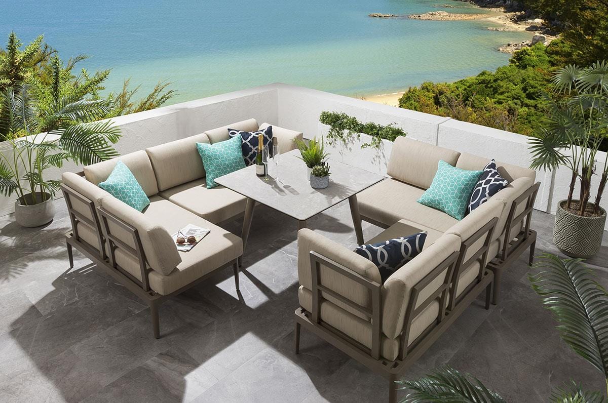 Ensemble de salle à manger de jardin extérieur Ada 8 places en céramique et aluminium beige L2