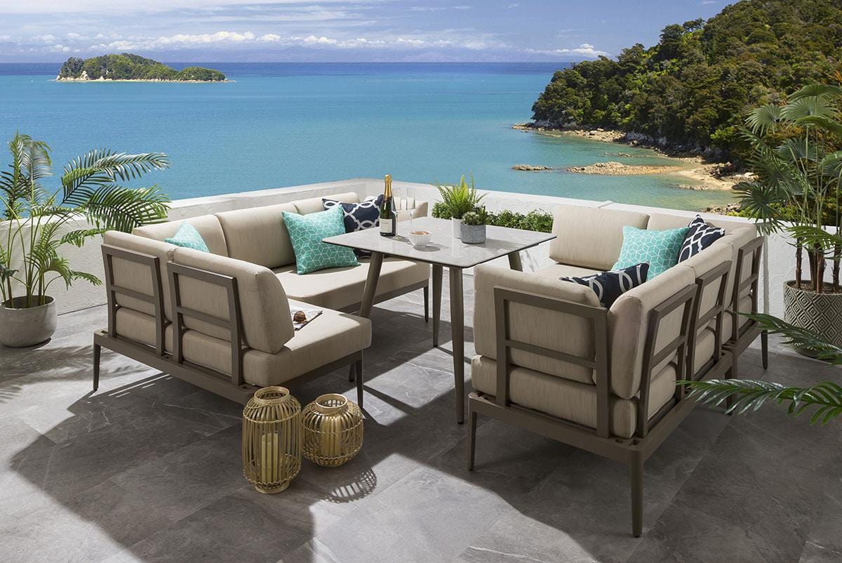 Ensemble de salle à manger de jardin extérieur Ada 8 places en céramique et aluminium beige L2