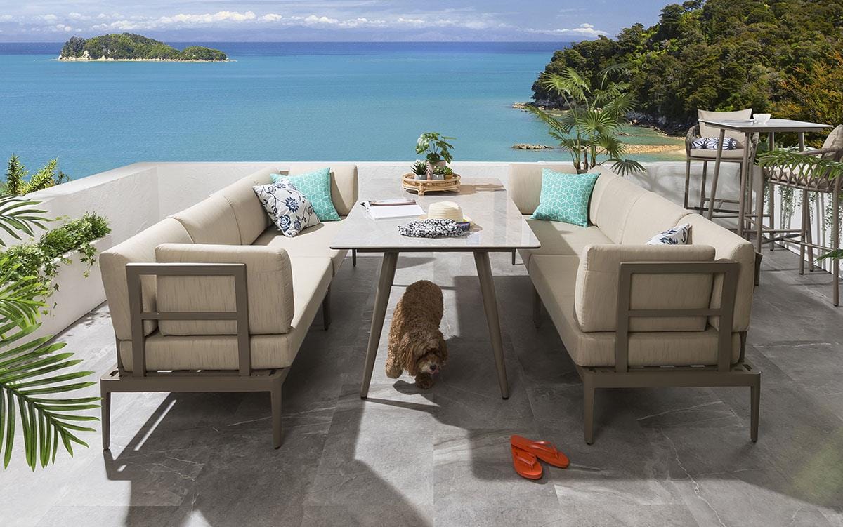 Ensemble de salle à manger de jardin extérieur Ada 8 places en céramique et aluminium beige S3