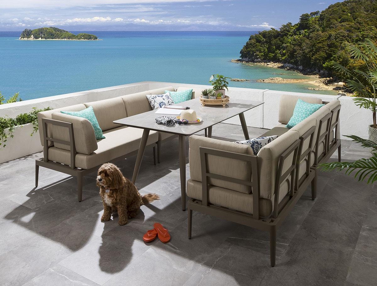 Ensemble de salle à manger de jardin extérieur Ada 8 places en céramique et aluminium beige S3