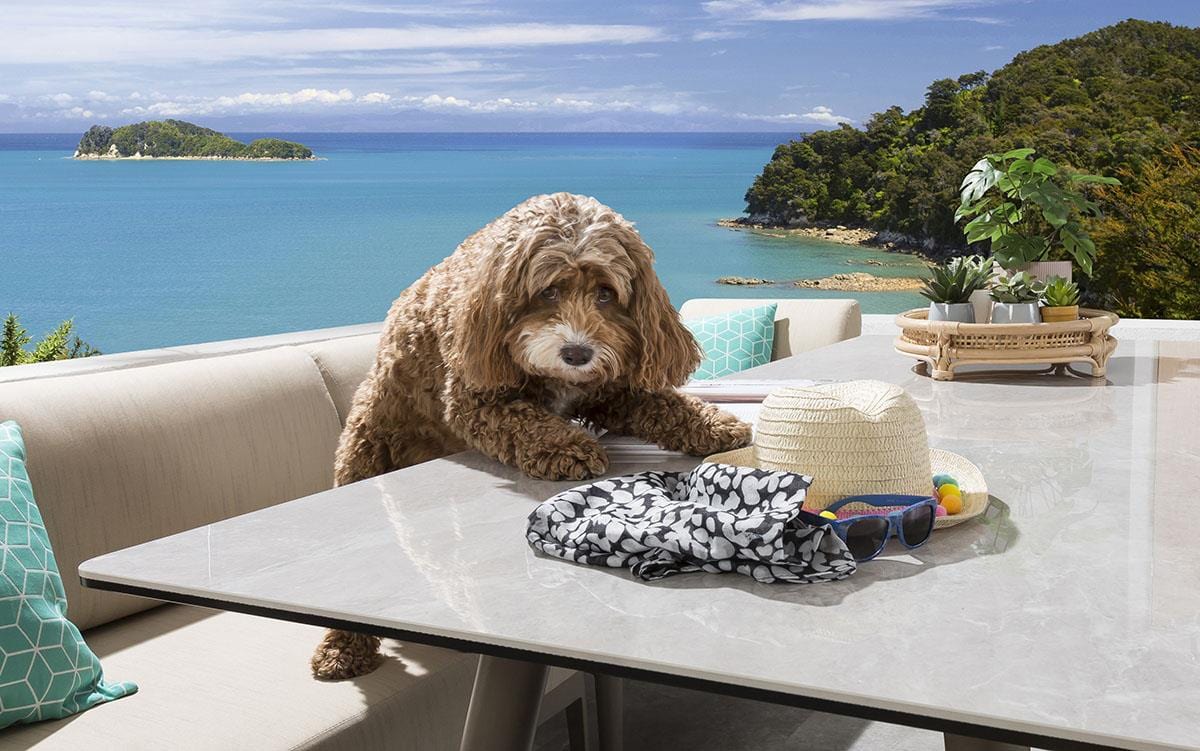 Ensemble de salle à manger de jardin extérieur Ada 8 places en céramique et aluminium beige S3