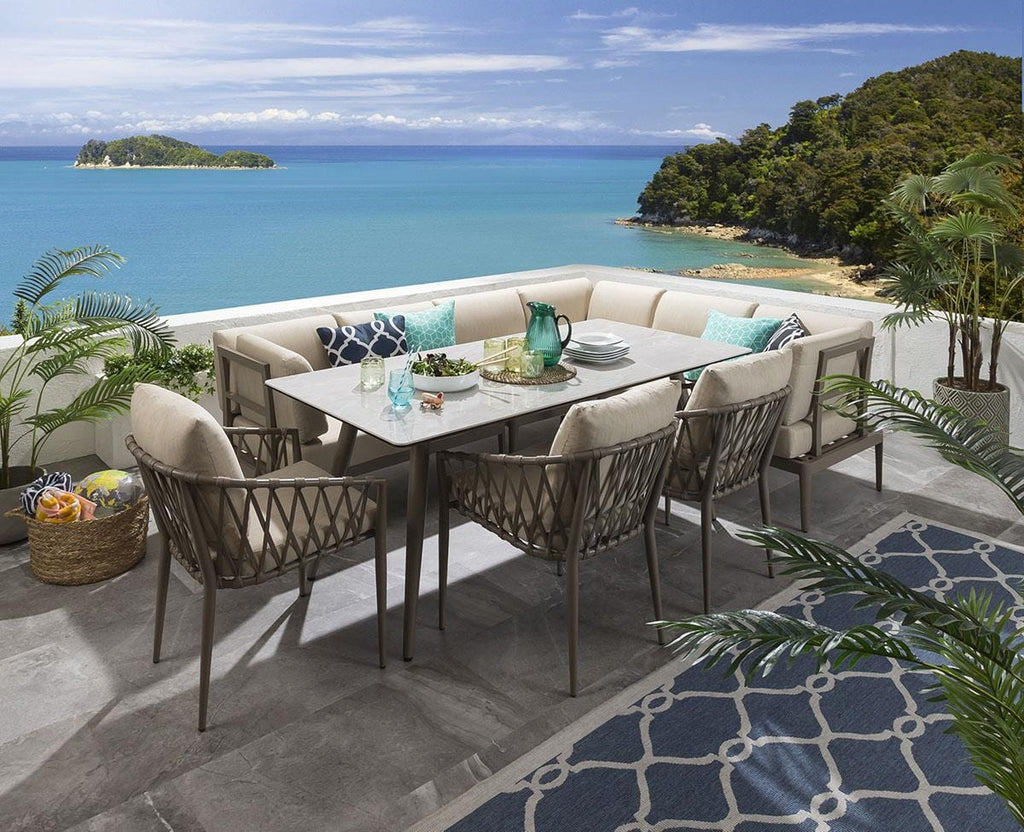 Ensemble de salle à manger de jardin extérieur Ada 8 places en céramique et aluminium beige L4