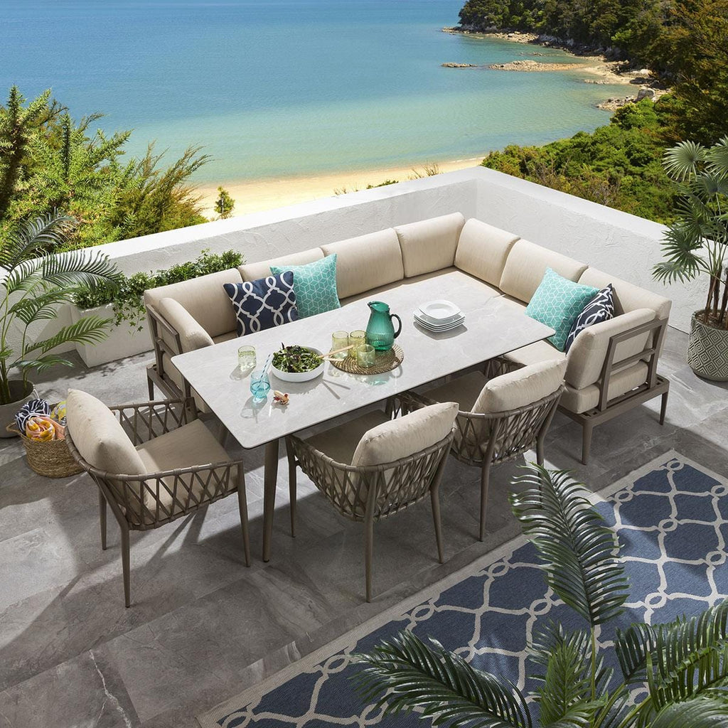 Ensemble de salle à manger de jardin extérieur Ada 8 places en céramique et aluminium beige L4