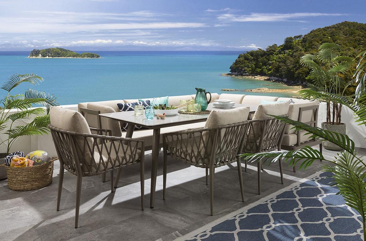 Ensemble de salle à manger de jardin extérieur Ada 8 places en céramique et aluminium beige L4