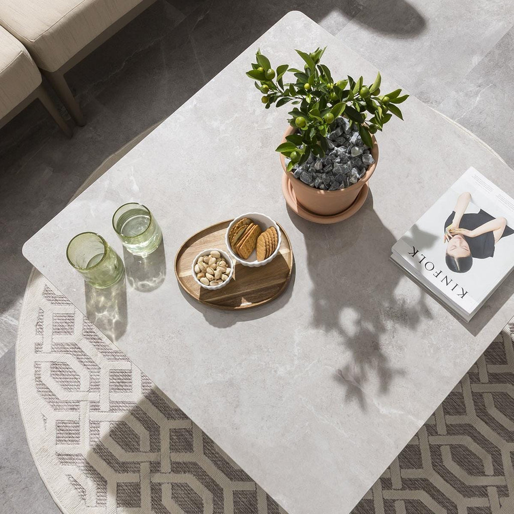 Ensemble canapé d'angle de jardin modulaire Ada avec table basse beige 196x123cm L3