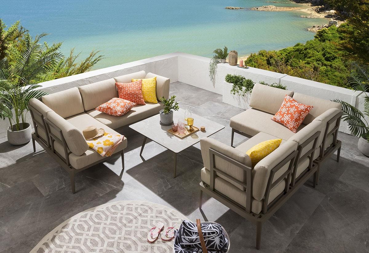 Ensemble canapé d'angle de jardin modulaire Ada avec table basse beige 196x123cm L3