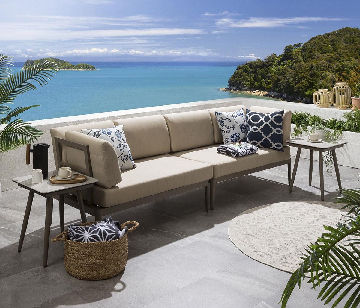 Ensemble de canapé de jardin modulaire Ada avec tables d'appoint, beige 246 x 73 cm S1